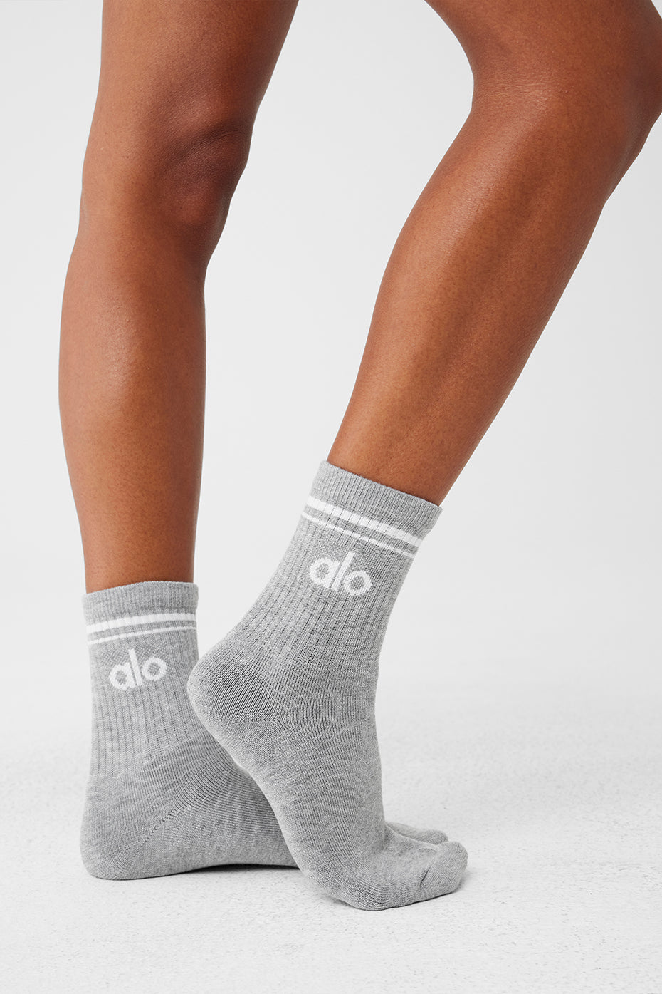 Chaussettes mi-hautes Throwback unisexes - Gris chiné sport/Blanc
