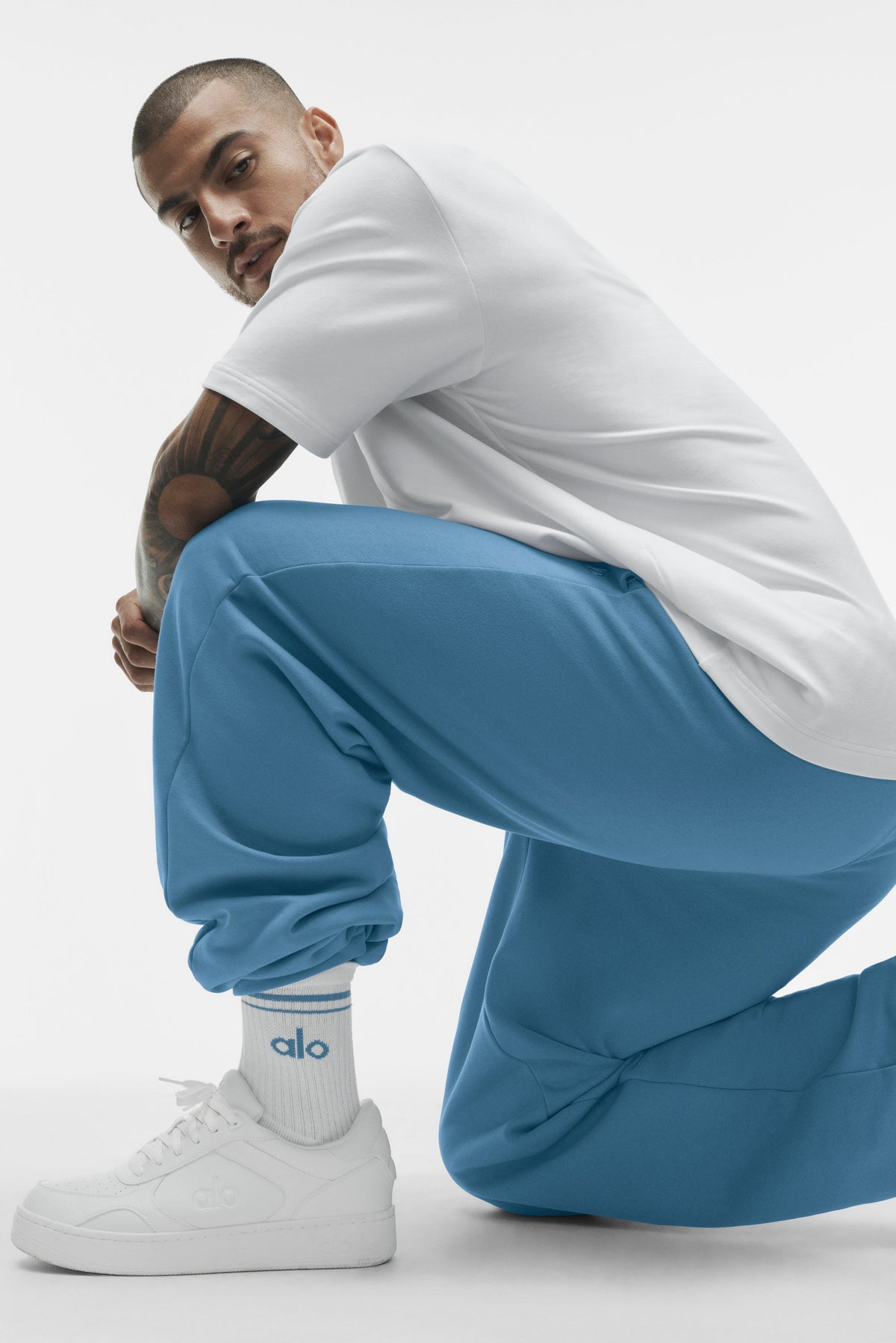 Chaussettes mi-hautes Throwback unisexes - Blanc/Bleu Californie
