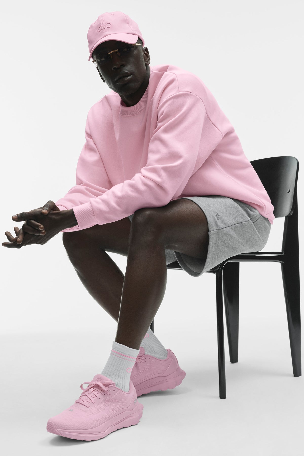 Chaussettes mi-hautes Throwback unisexes - Blanc/Rose guimauve