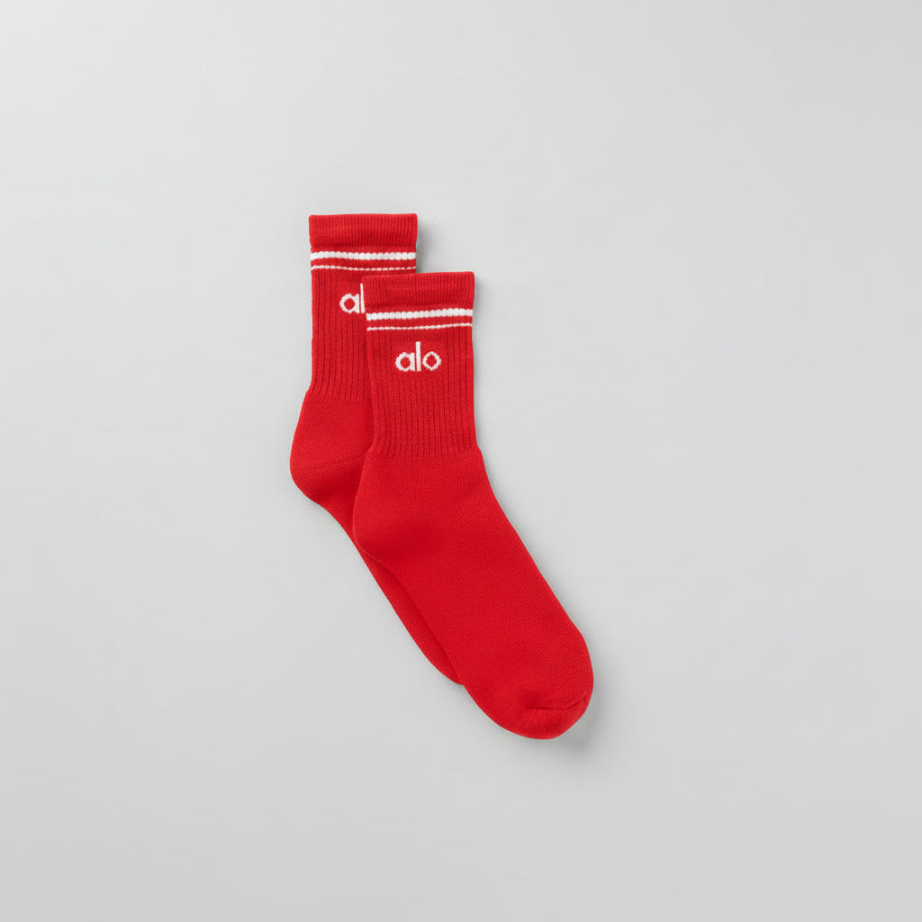 Chaussettes mi-hautes Throwback unisexes - Rouge vif/Blanc