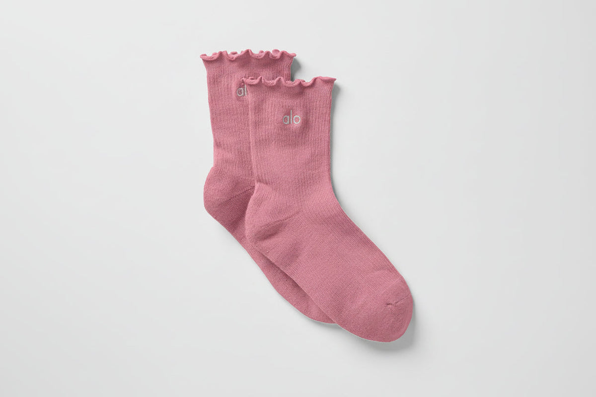 Chaussettes à bords ondulés pour femme - Rose sauvage