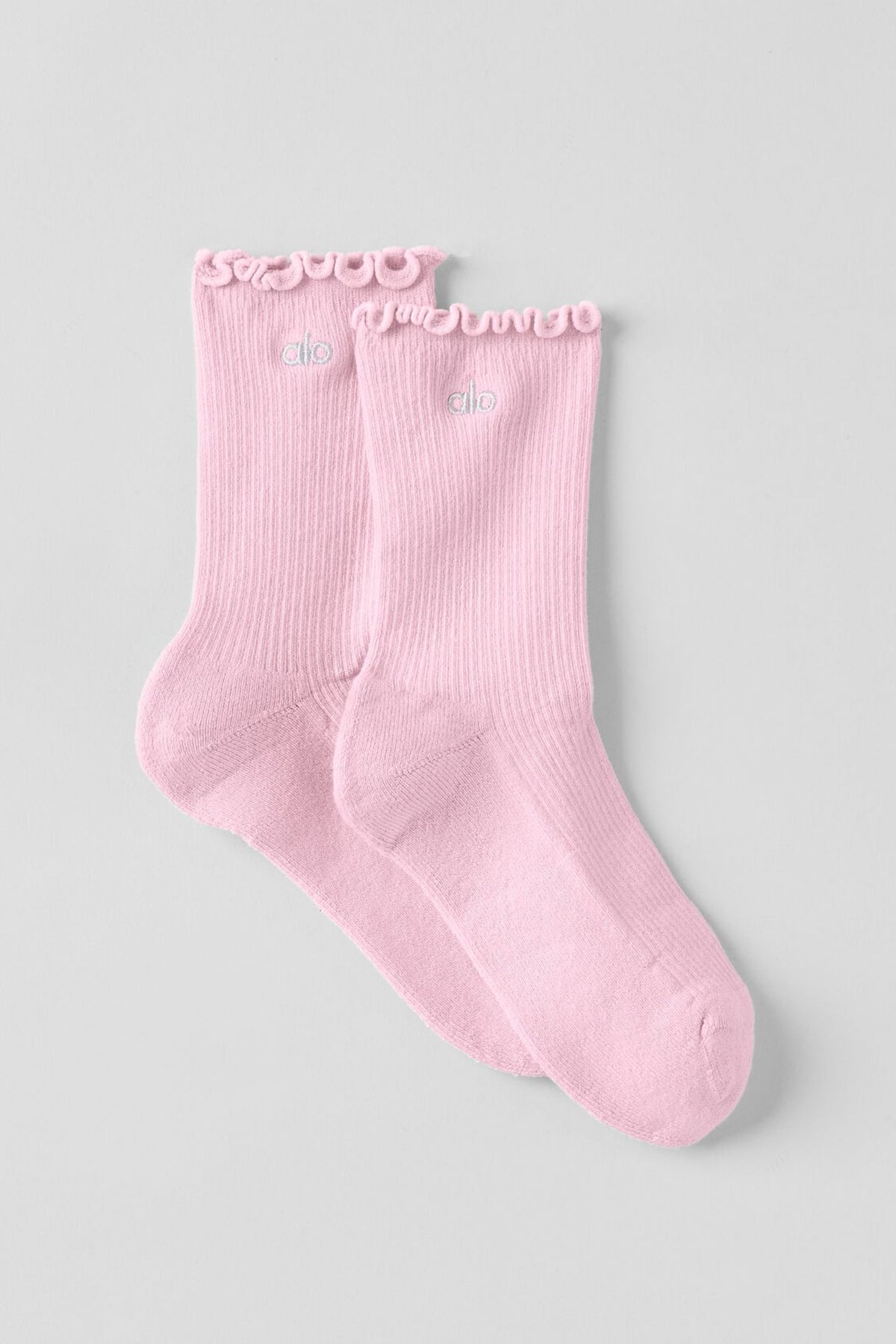 Chaussettes à bords ondulés pour femme - Rose guimauve