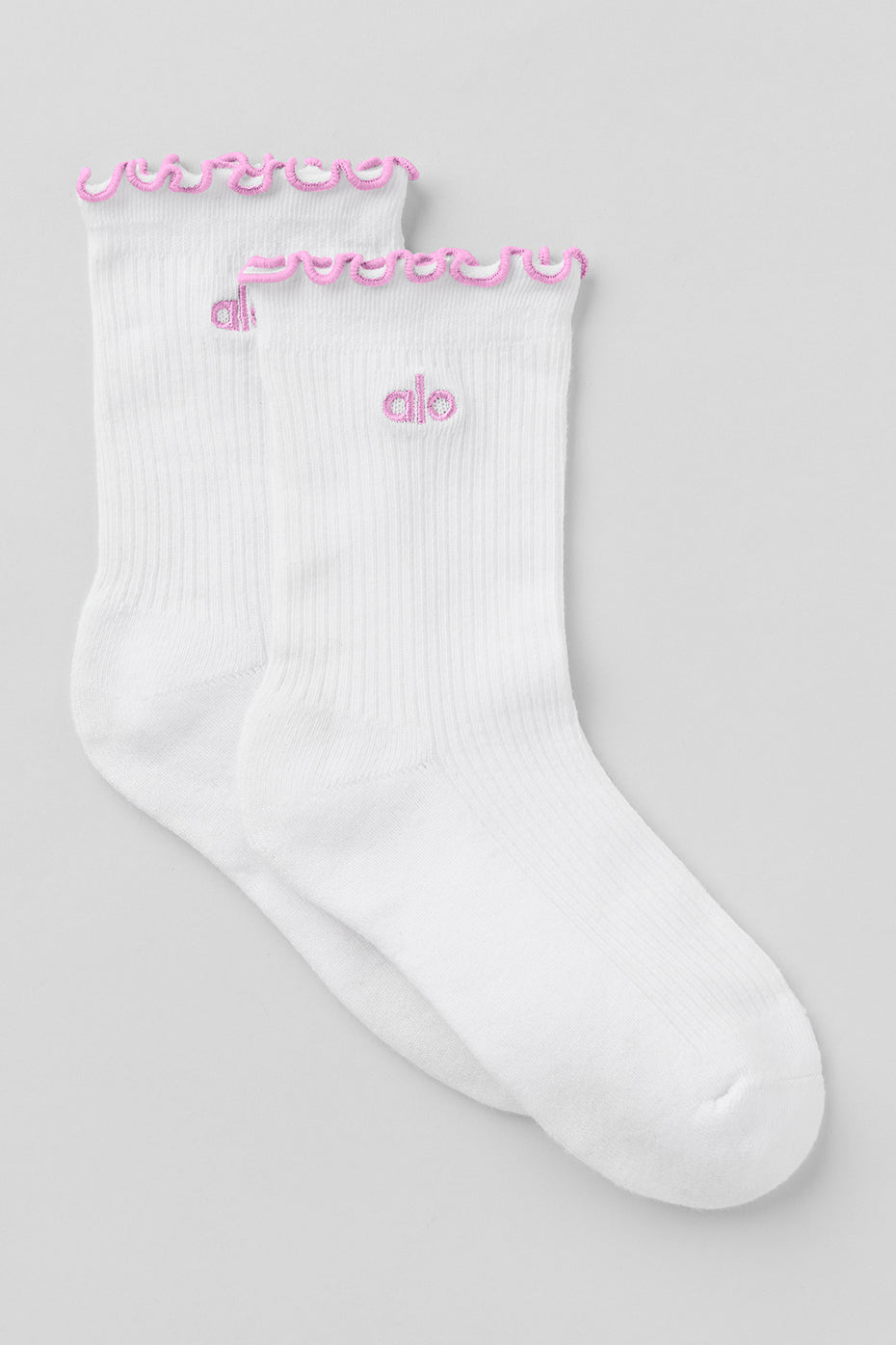 Chaussettes à bords ondulés pour femme - Blanc/Rose cœur de bonbon