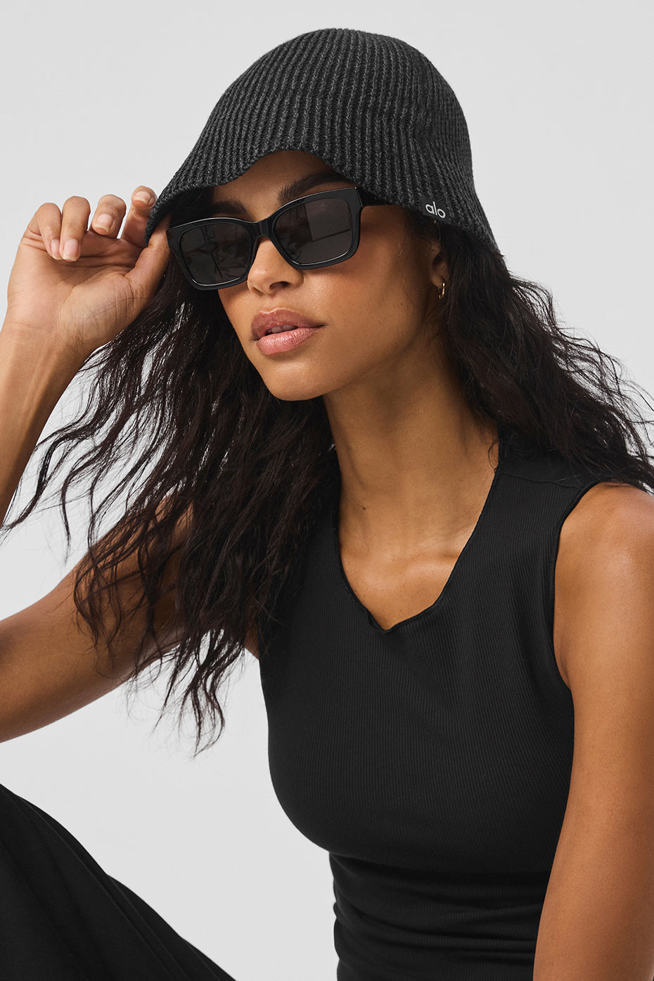 Chapeau cloche en maille denim - Noir/Anthracite