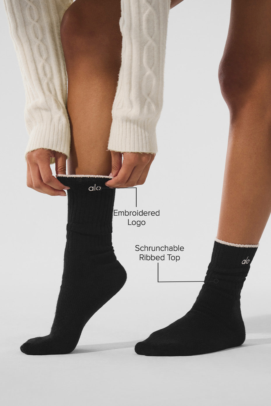 Chaussettes unisexes Light Frosted en laine et cachemire - Noir/Ivoire