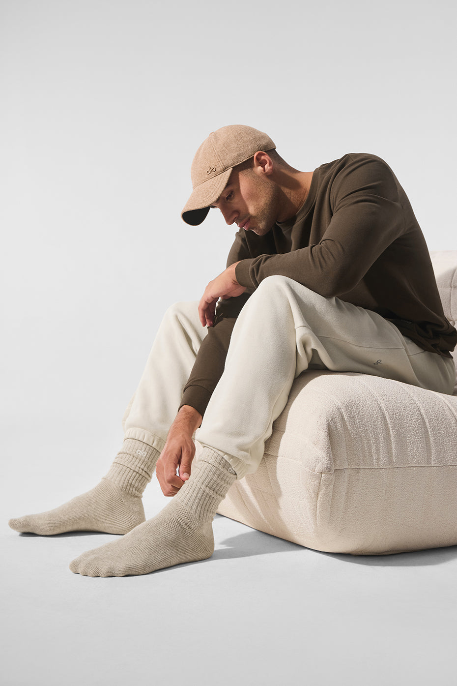Chaussettes unisexes Light Frosted en laine et cachemire - Latte d’hiver/Ivoire