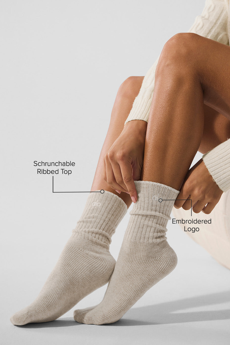 Chaussettes unisexes Light Frosted en laine et cachemire - Latte d’hiver/Ivoire