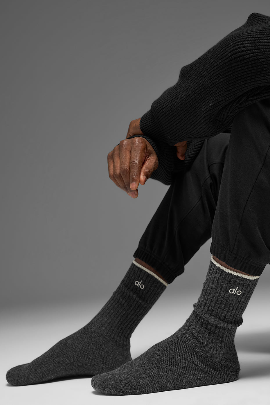 Chaussettes unisexes Light Frosted en laine et cachemire - Gris ardoise foncé/Ivoire