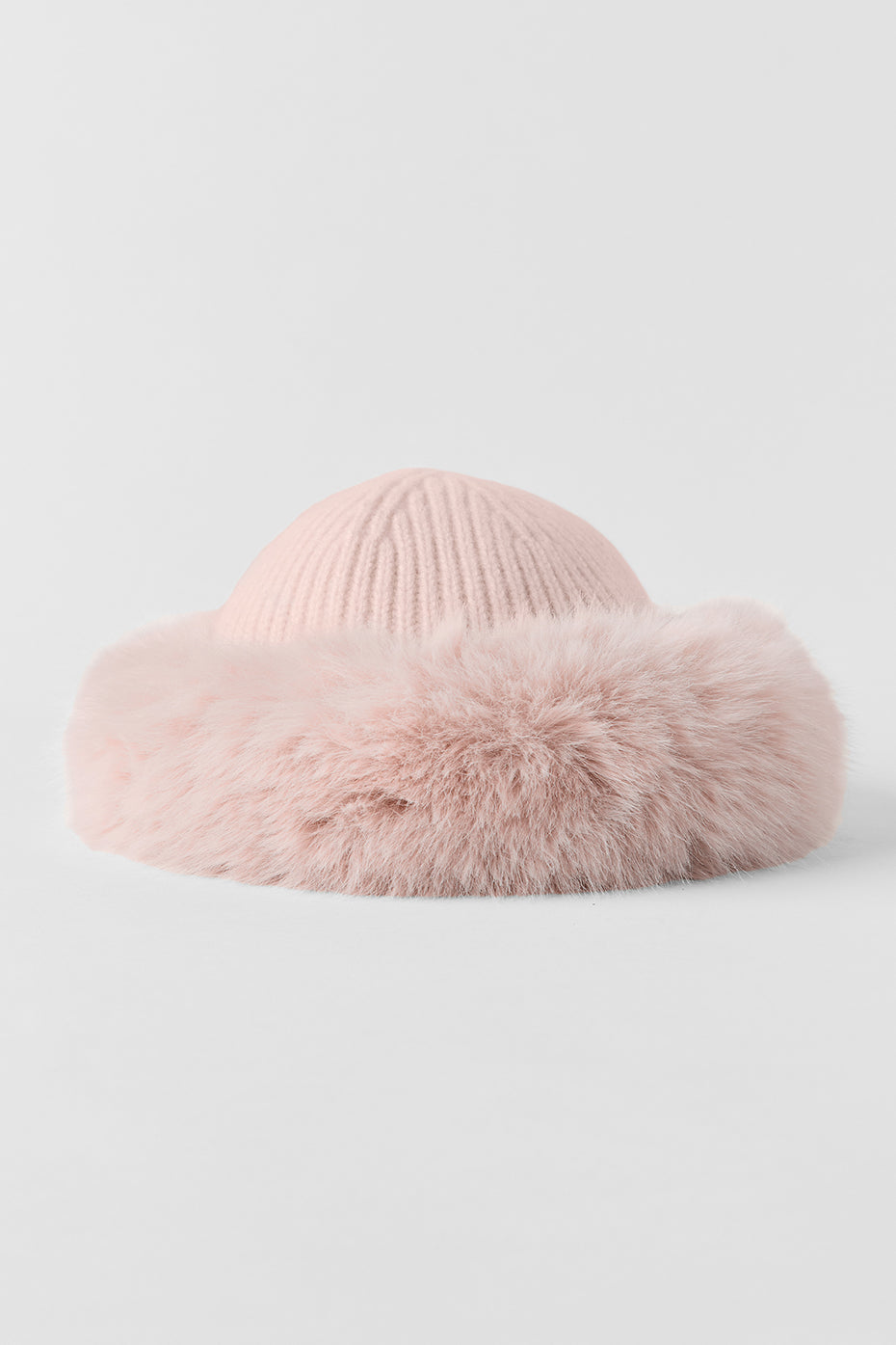 Bonnet Courchevel en cachemire et fausse fourrure - Rose givré