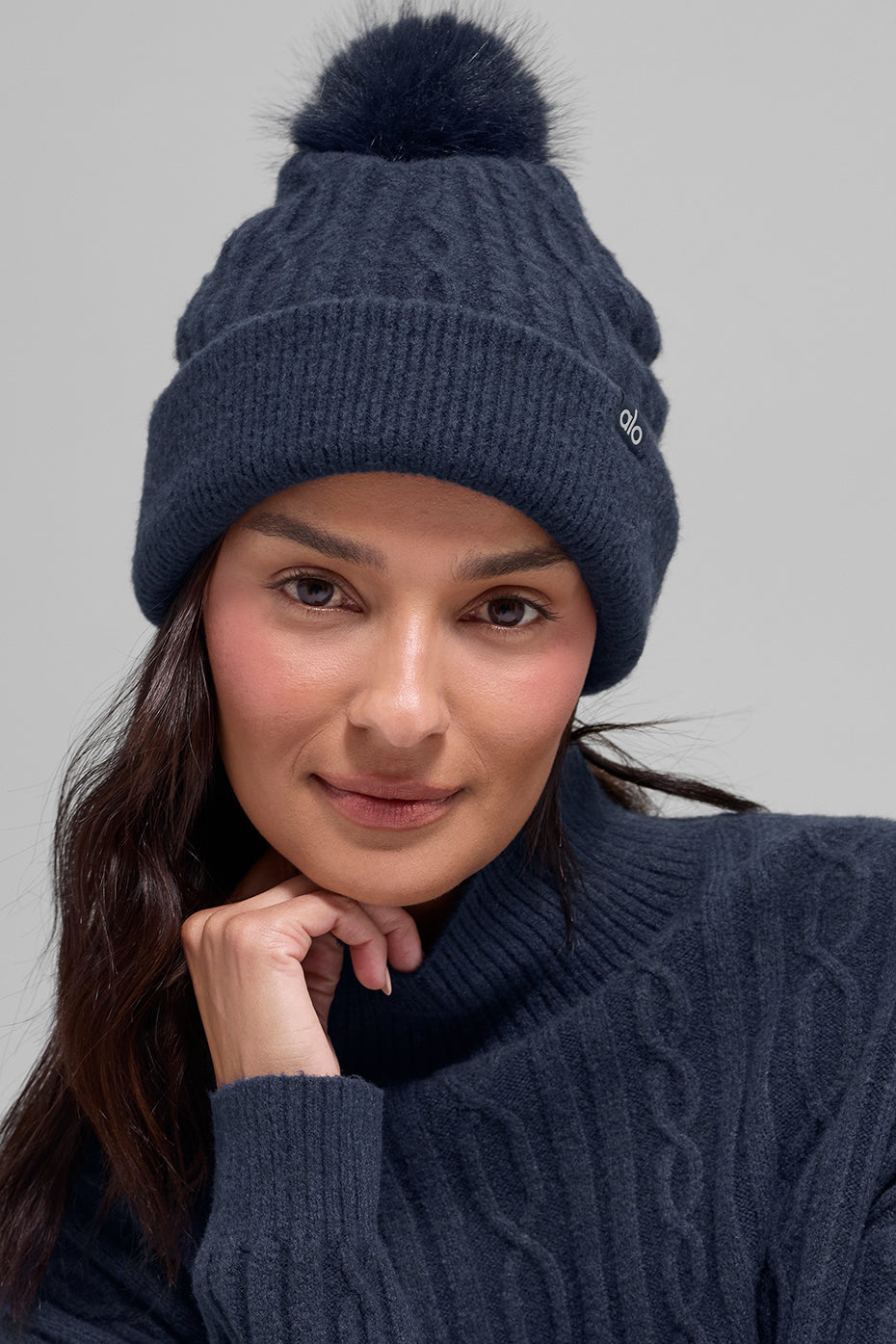 Bonnet Winter Bliss en maille torsadée - Bleu marine
