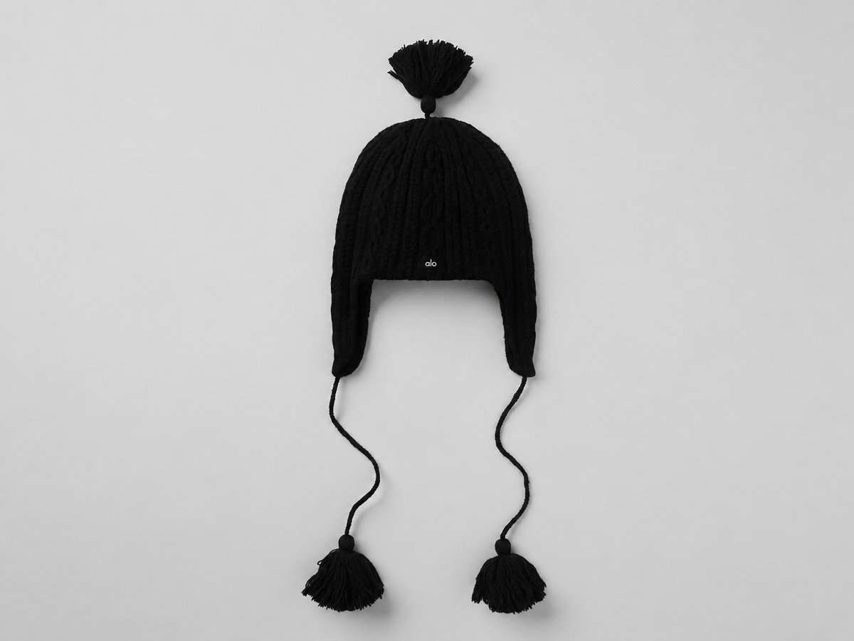 Bonnet à oreillettes Winter Bliss en maille torsadée - Noir