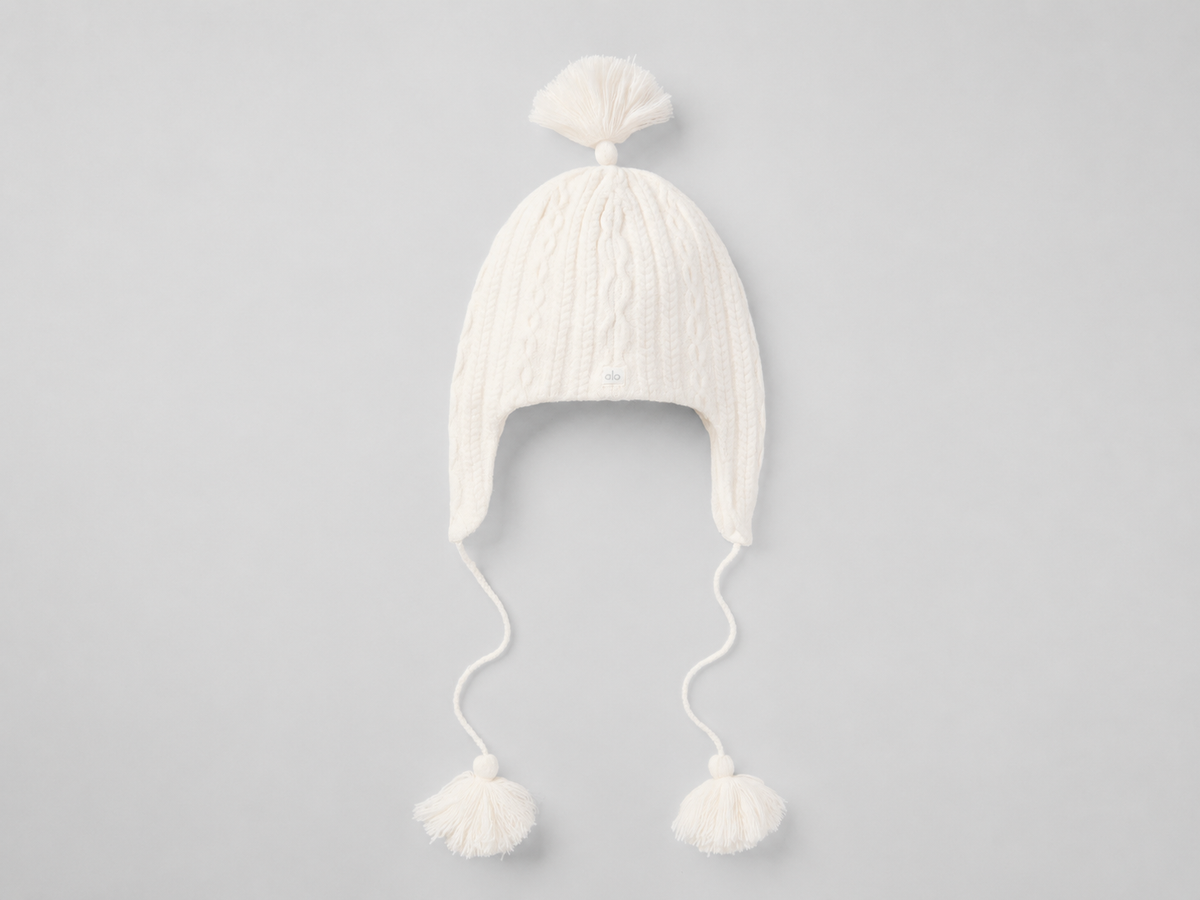 Bonnet à oreillettes Winter Bliss en maille torsadée - Ivoire