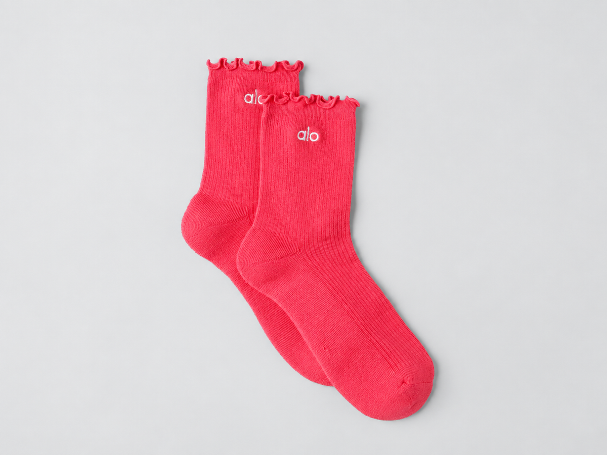 Chaussettes à bords ondulés pour femme - Rouge bonbon