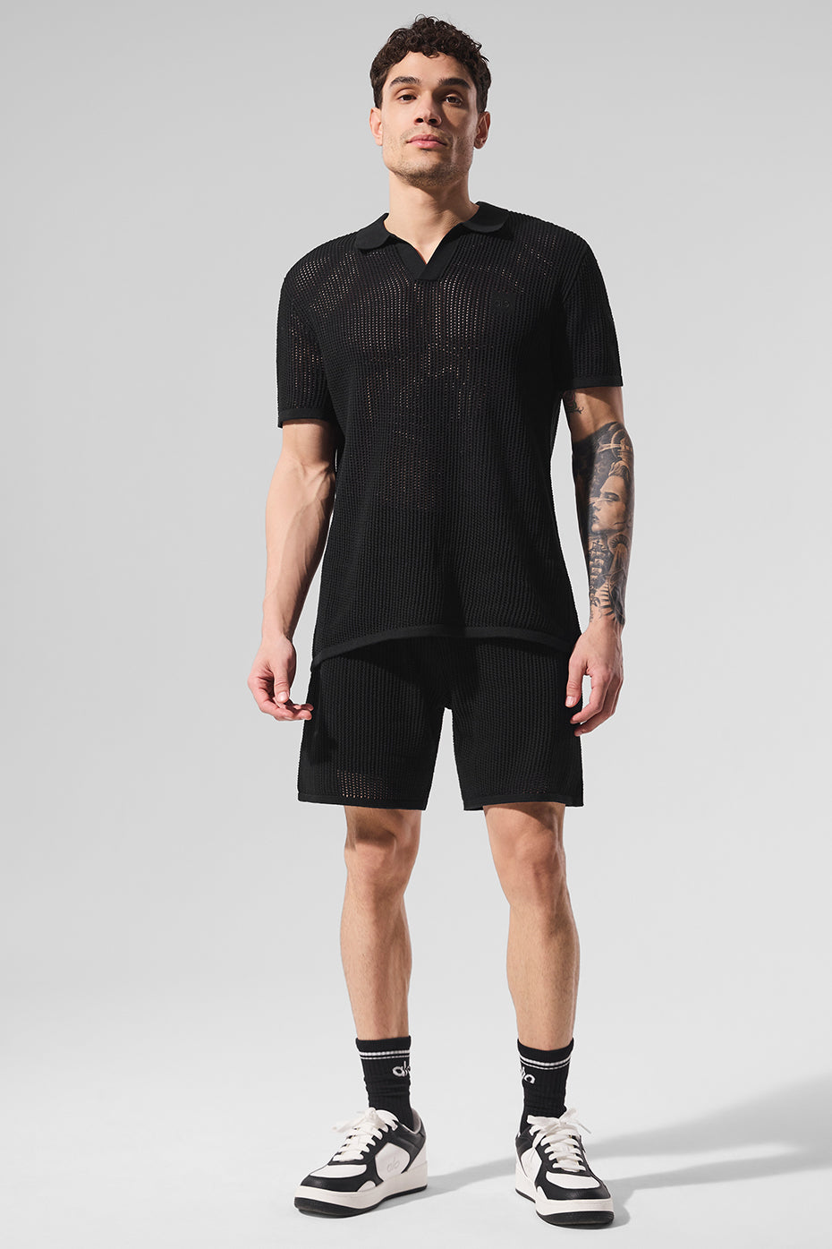 Polo en maille ajourée - Noir