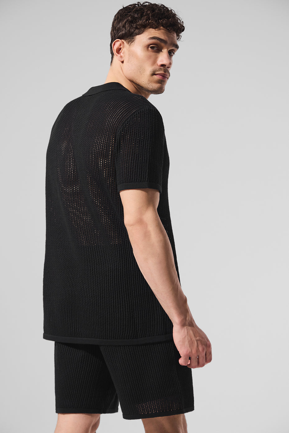 Polo en maille ajourée - Noir