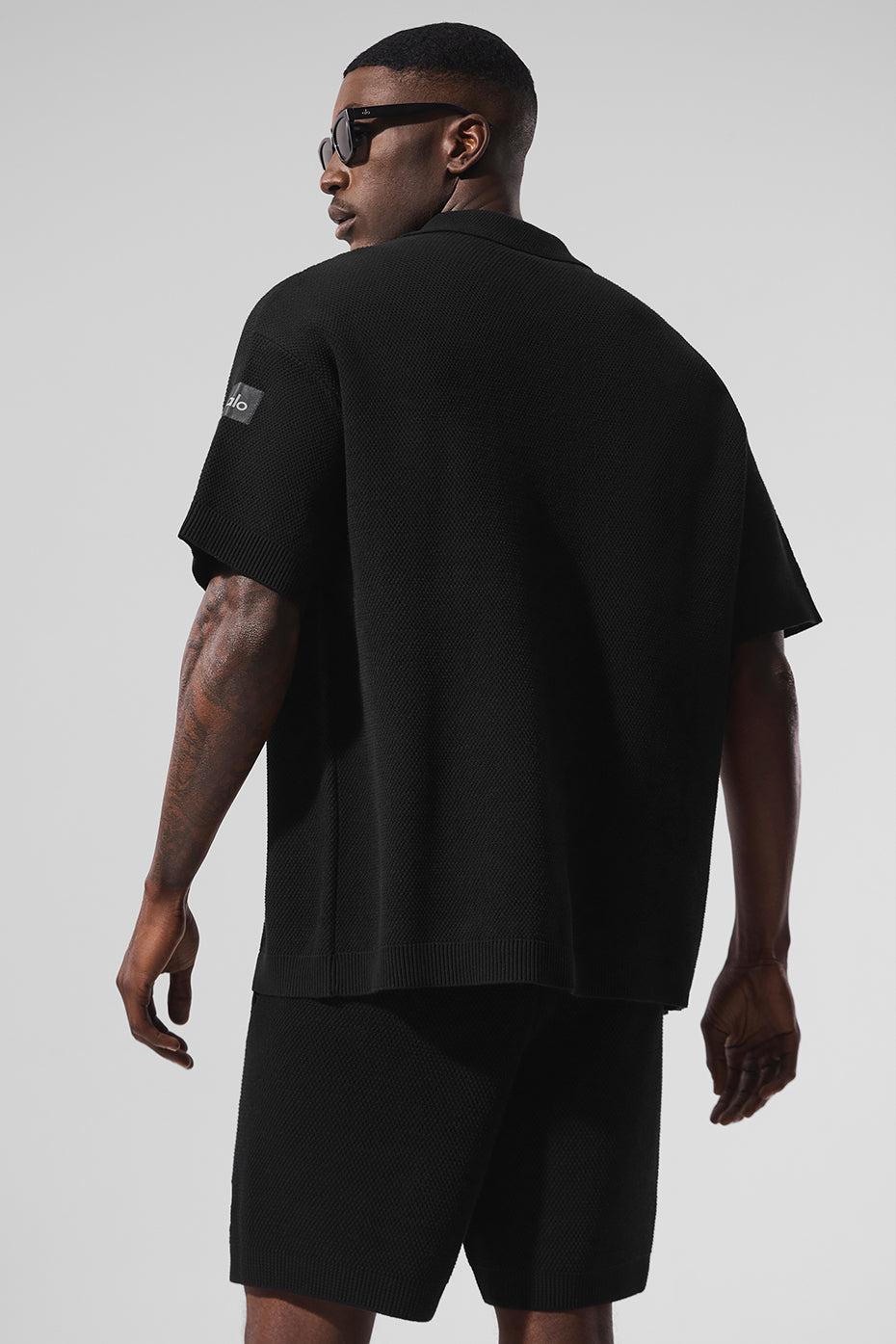 Chemise à manches courtes Sports Club en maille - Noir