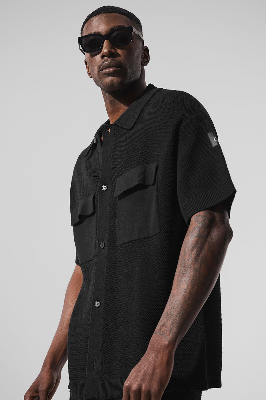 Chemise à manches courtes Sports Club en maille - Noir