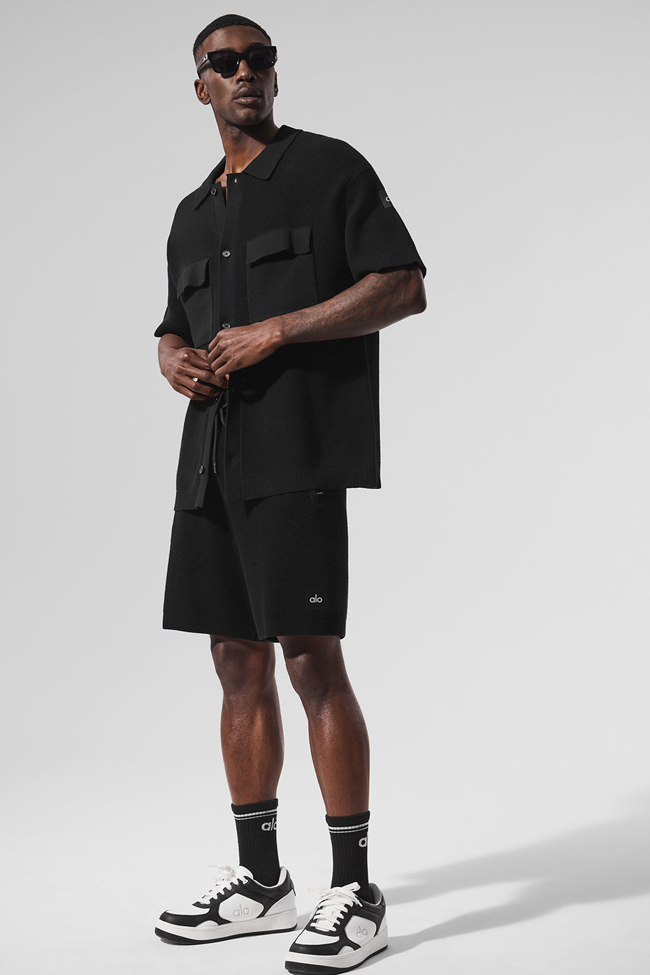Chemise à manches courtes Sports Club en maille - Noir