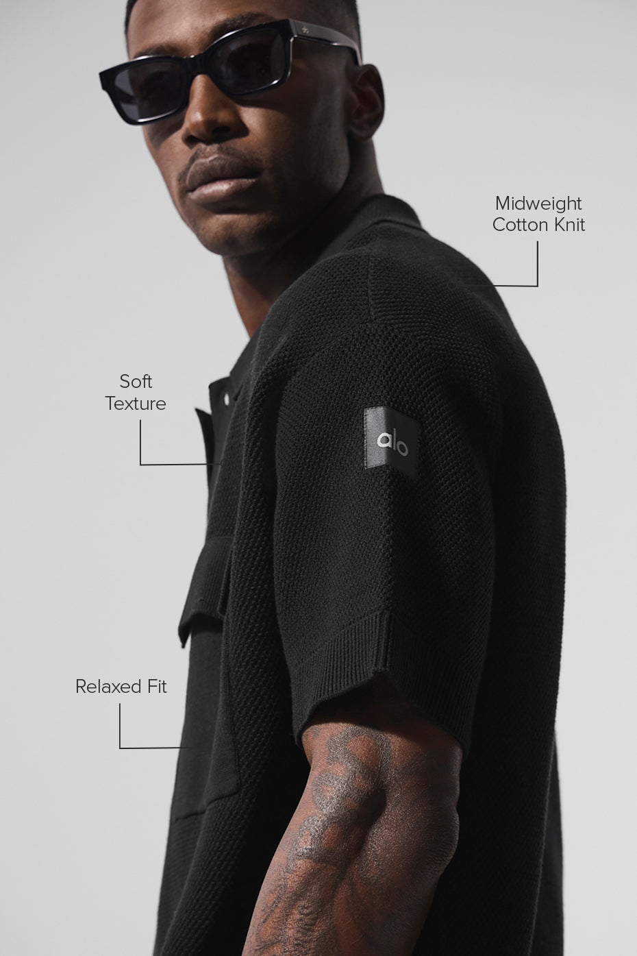 Chemise à manches courtes Sports Club en maille - Noir