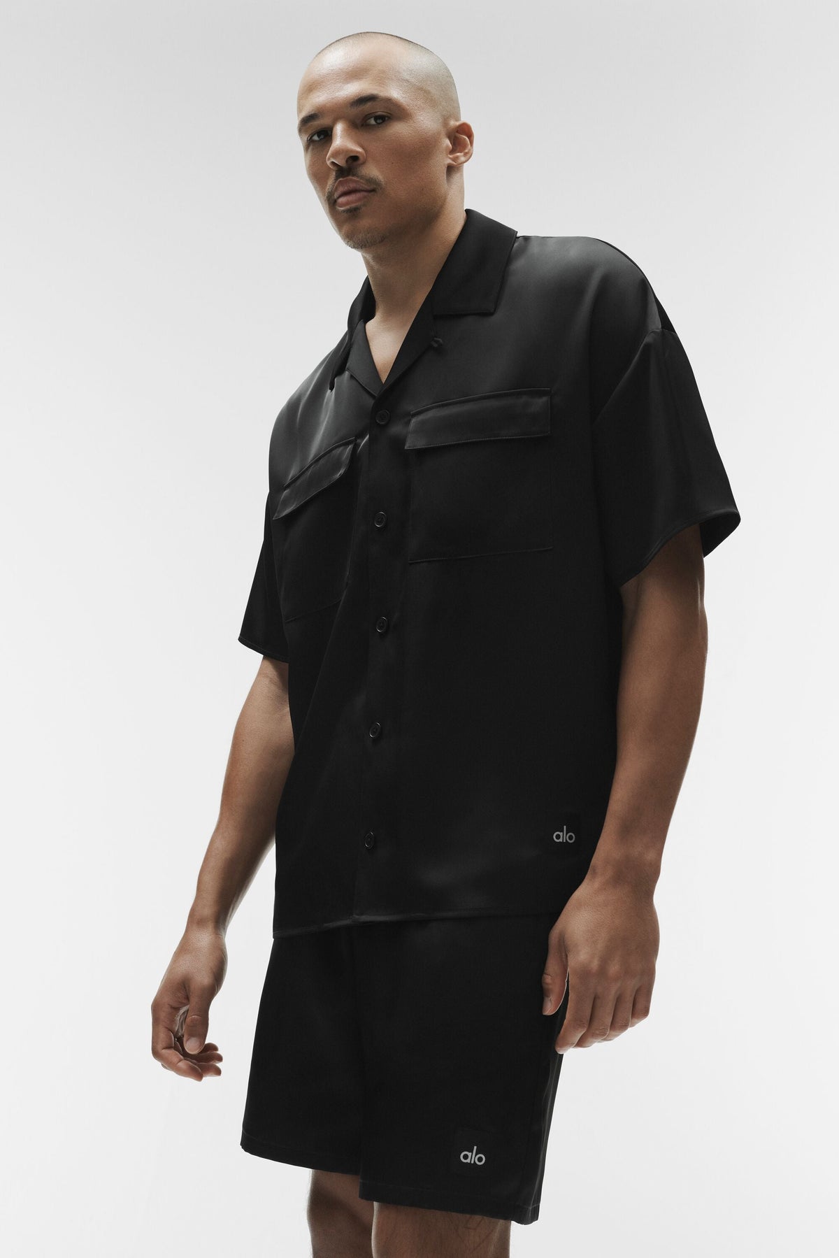 Chemise à manches courtes Horizon en satin - Noir