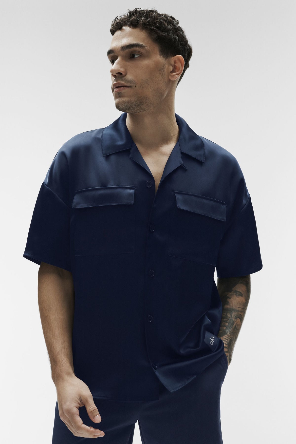 Chemise à manches courtes Horizon en satin - Bleu marine
