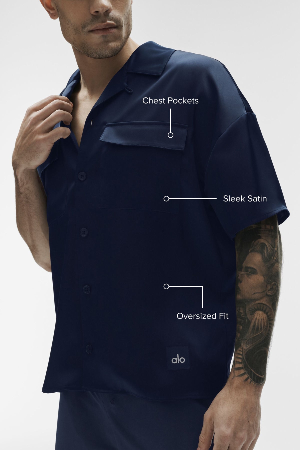 Chemise à manches courtes Horizon en satin - Bleu marine