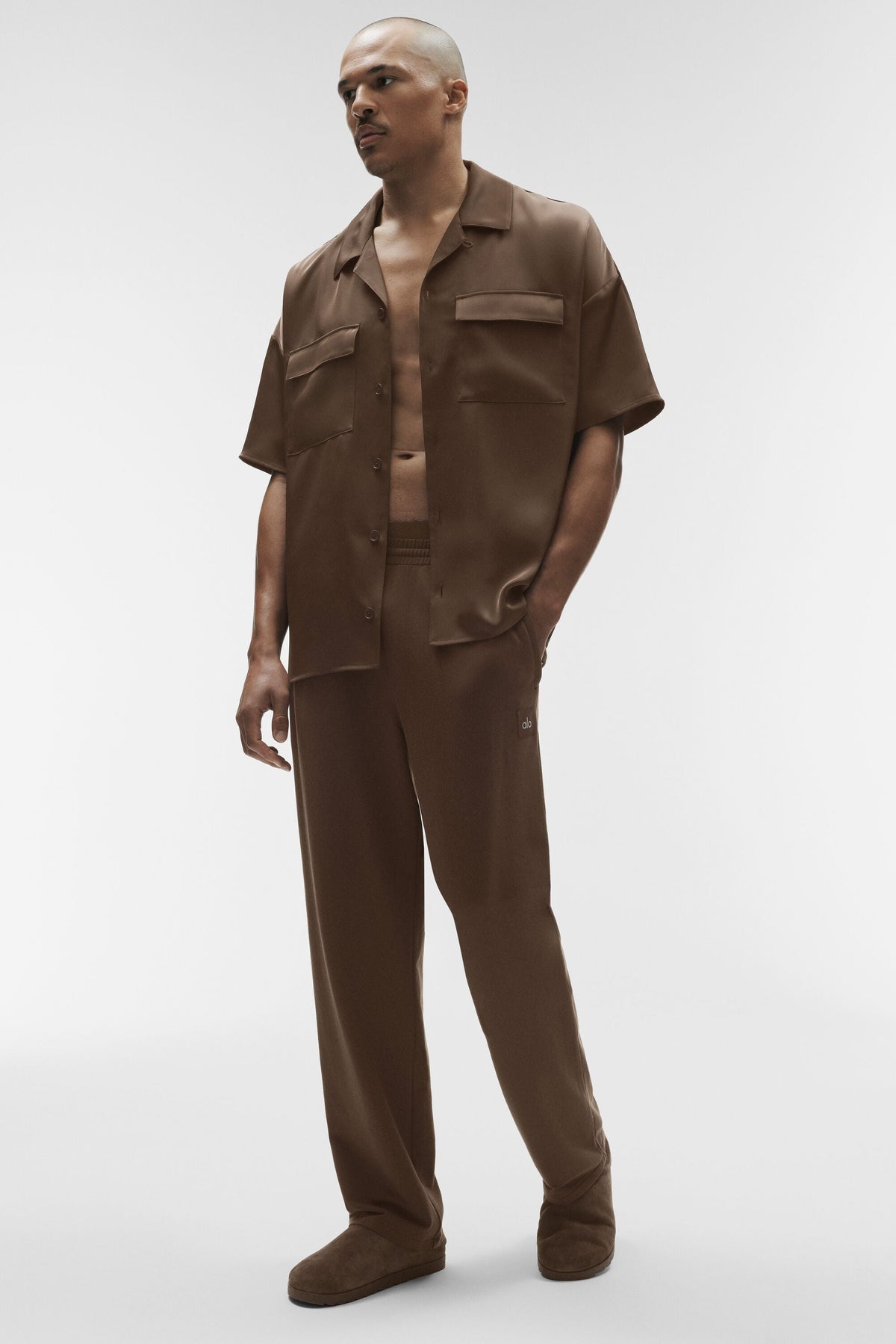 Chemise à manches courtes Horizon en satin - Espresso