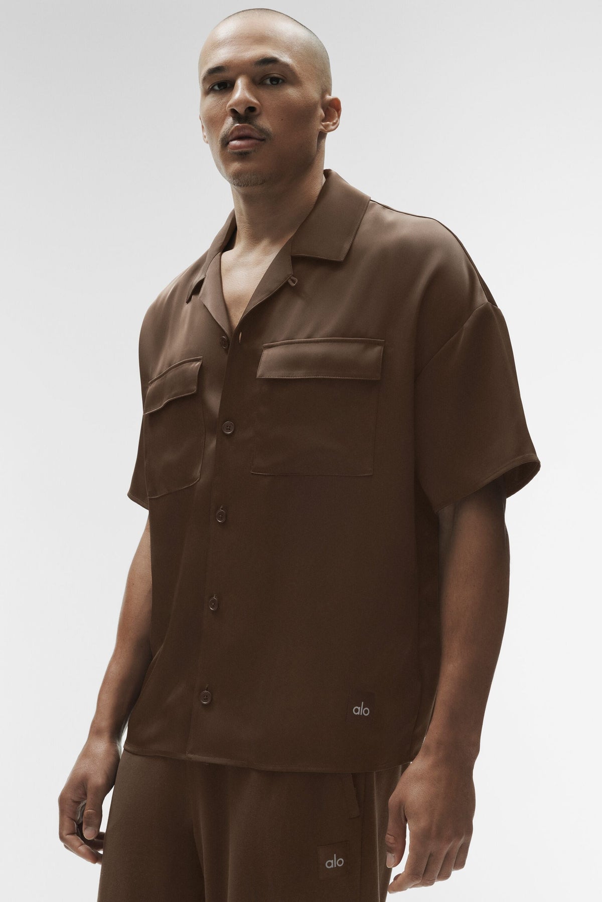 Chemise à manches courtes Horizon en satin - Espresso