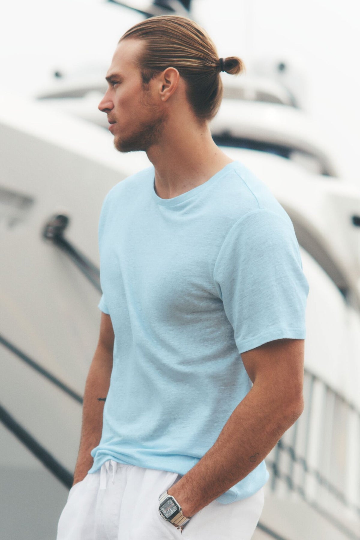T-shirt à manches courtes Coastal en jersey de lin - Bleu bord de mer
