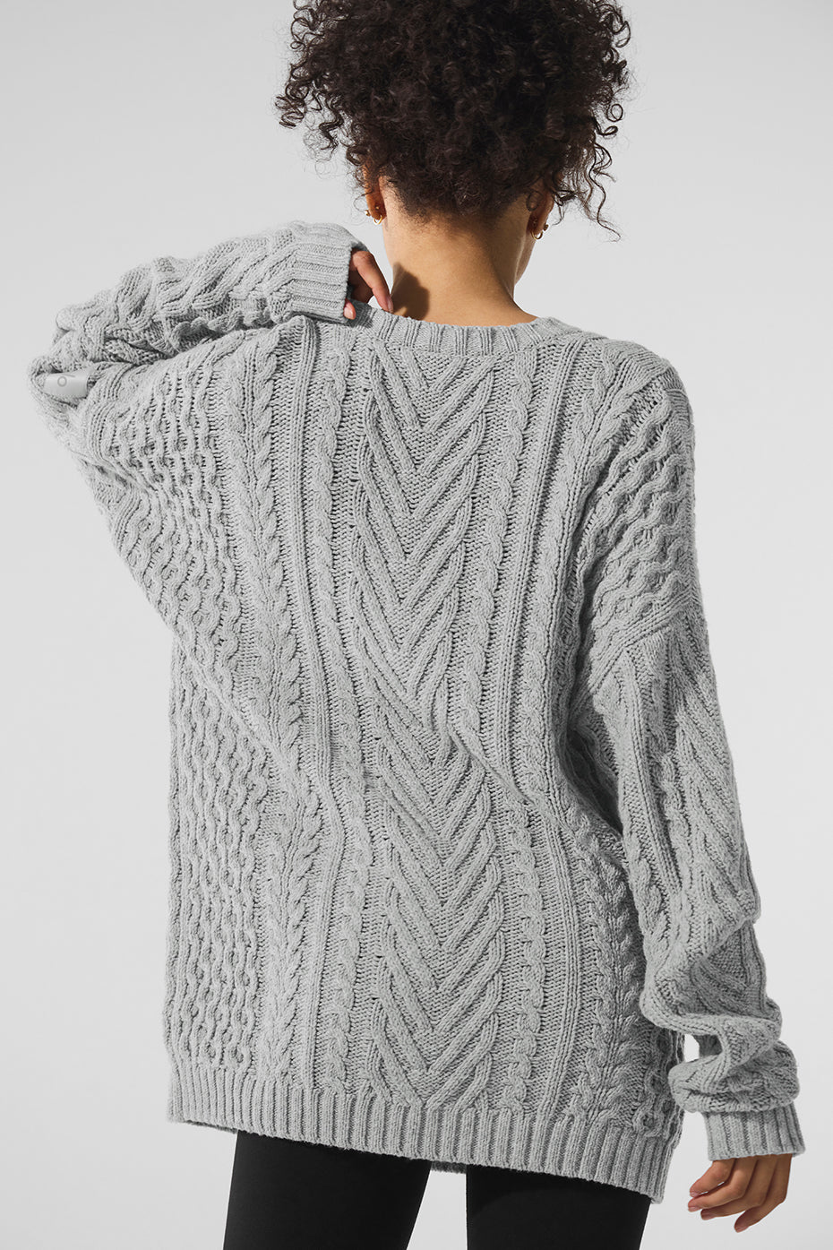 Pull à col rond en maille torsadée - Gris chiné sport