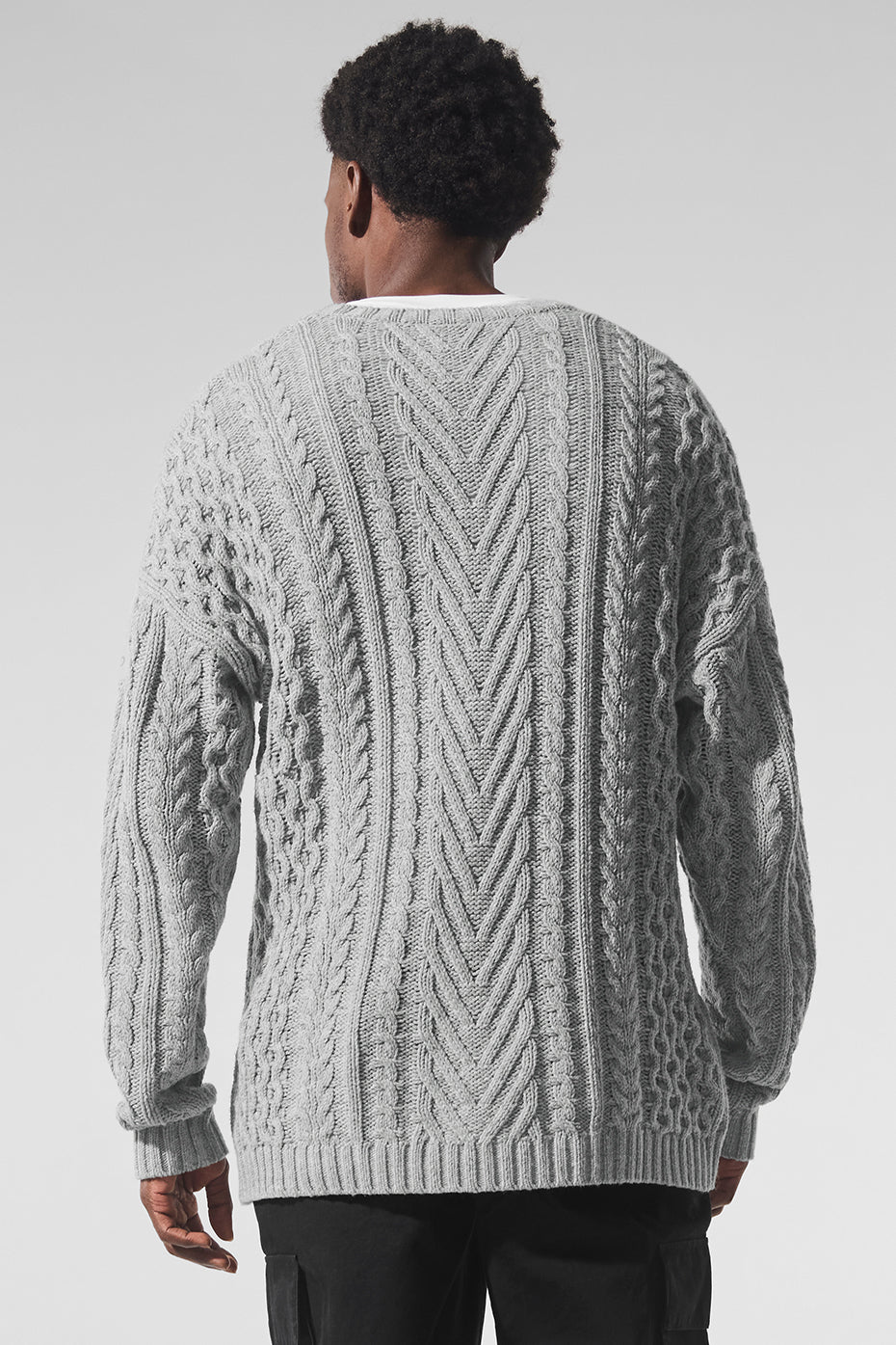 Pull à col rond en maille torsadée - Gris chiné sport