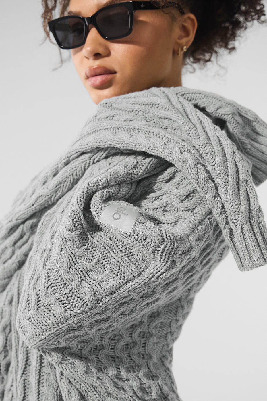 Pull à col rond en maille torsadée - Gris chiné sport
