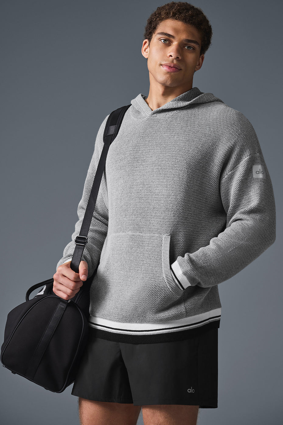 Sweat à capuche Sports Club en maille - Gris chiné sport