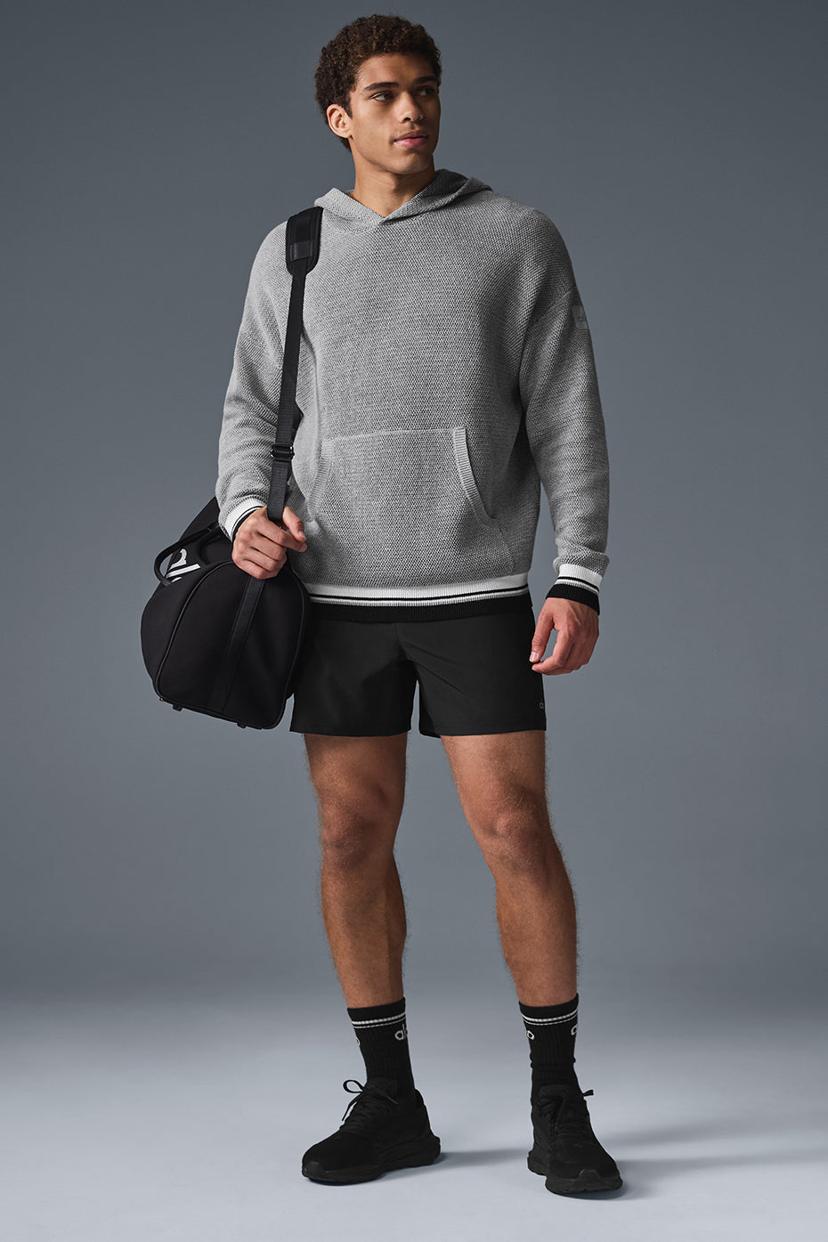 Sweat à capuche Sports Club en maille - Gris chiné sport