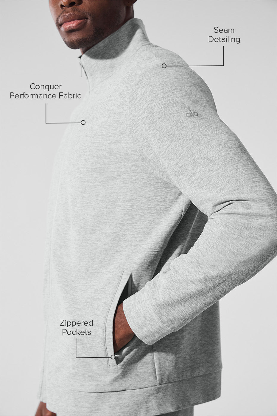 Veste entièrement zippée à col montant Conquer Max - Gris chiné sport