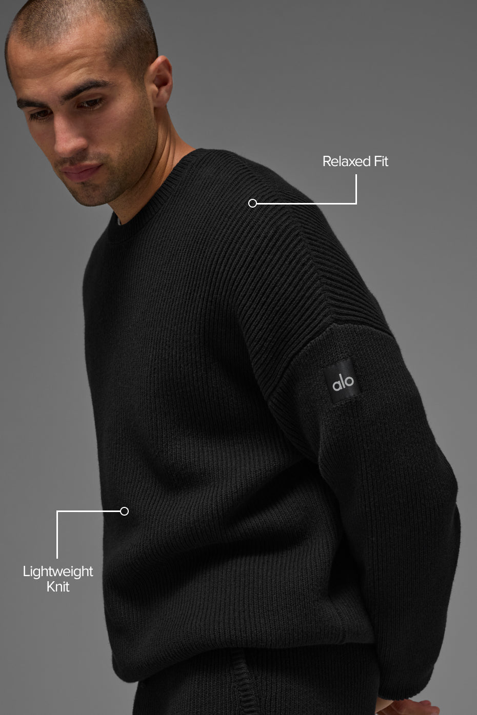 Pull à col rond Domain en maille côtelée - Noir