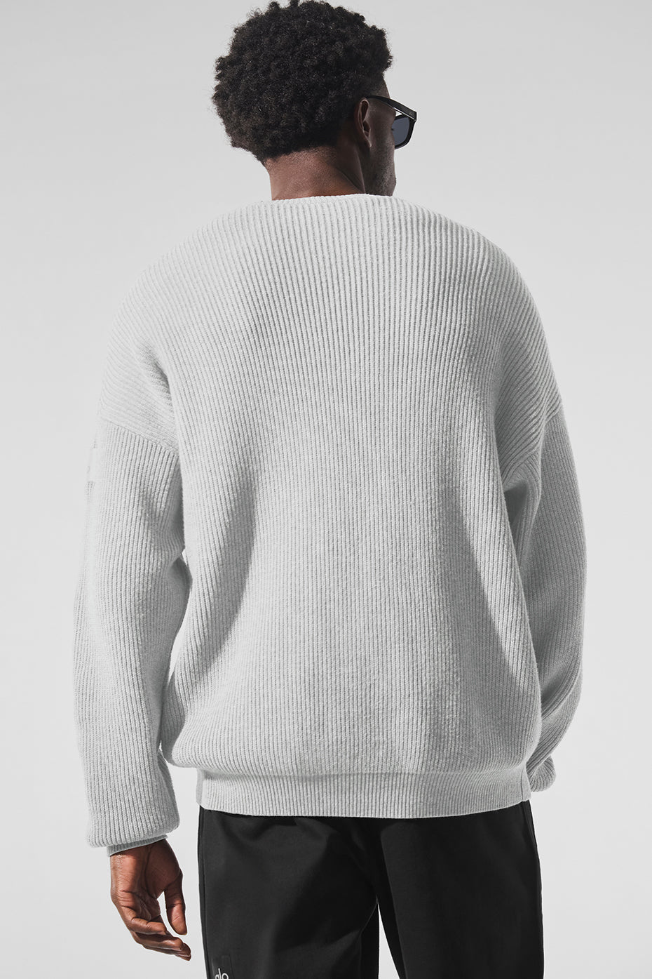 Pull à col rond Domain en maille côtelée - Gris chiné sport