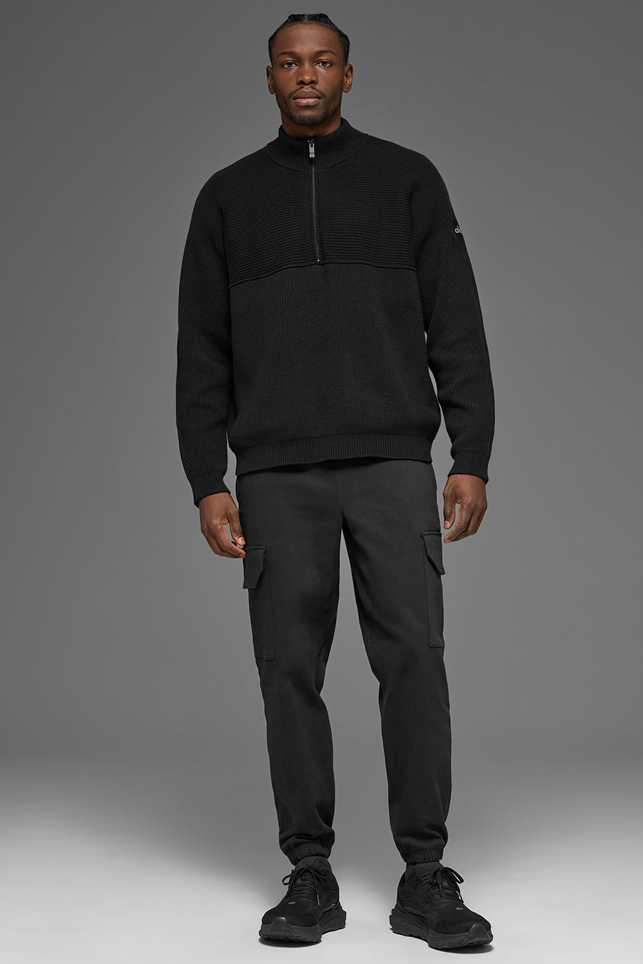 Pull à col zippé 1/4 Domain Shift en maille côtelée - Noir