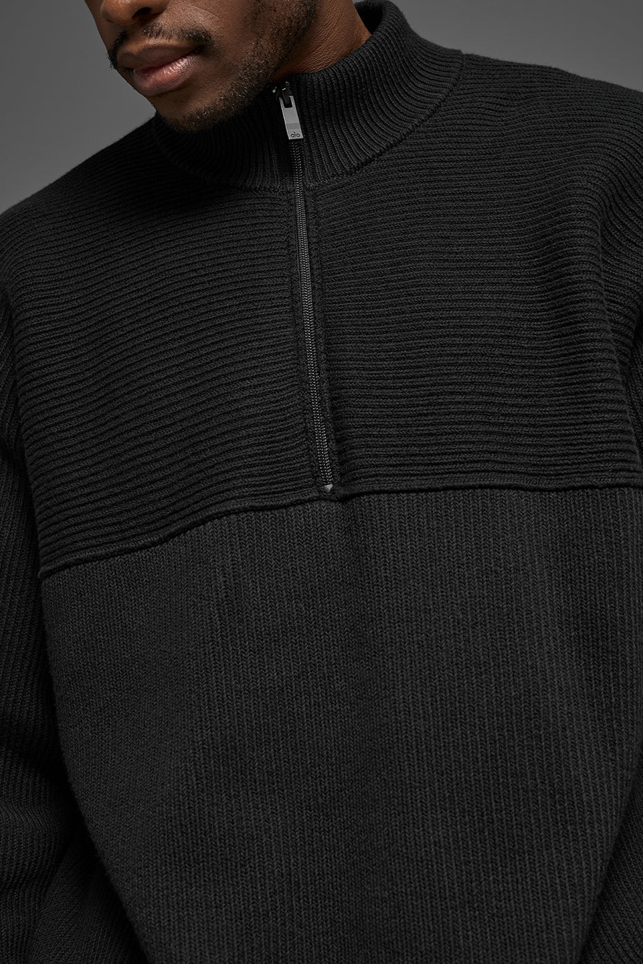 Pull à col zippé 1/4 Domain Shift en maille côtelée - Noir
