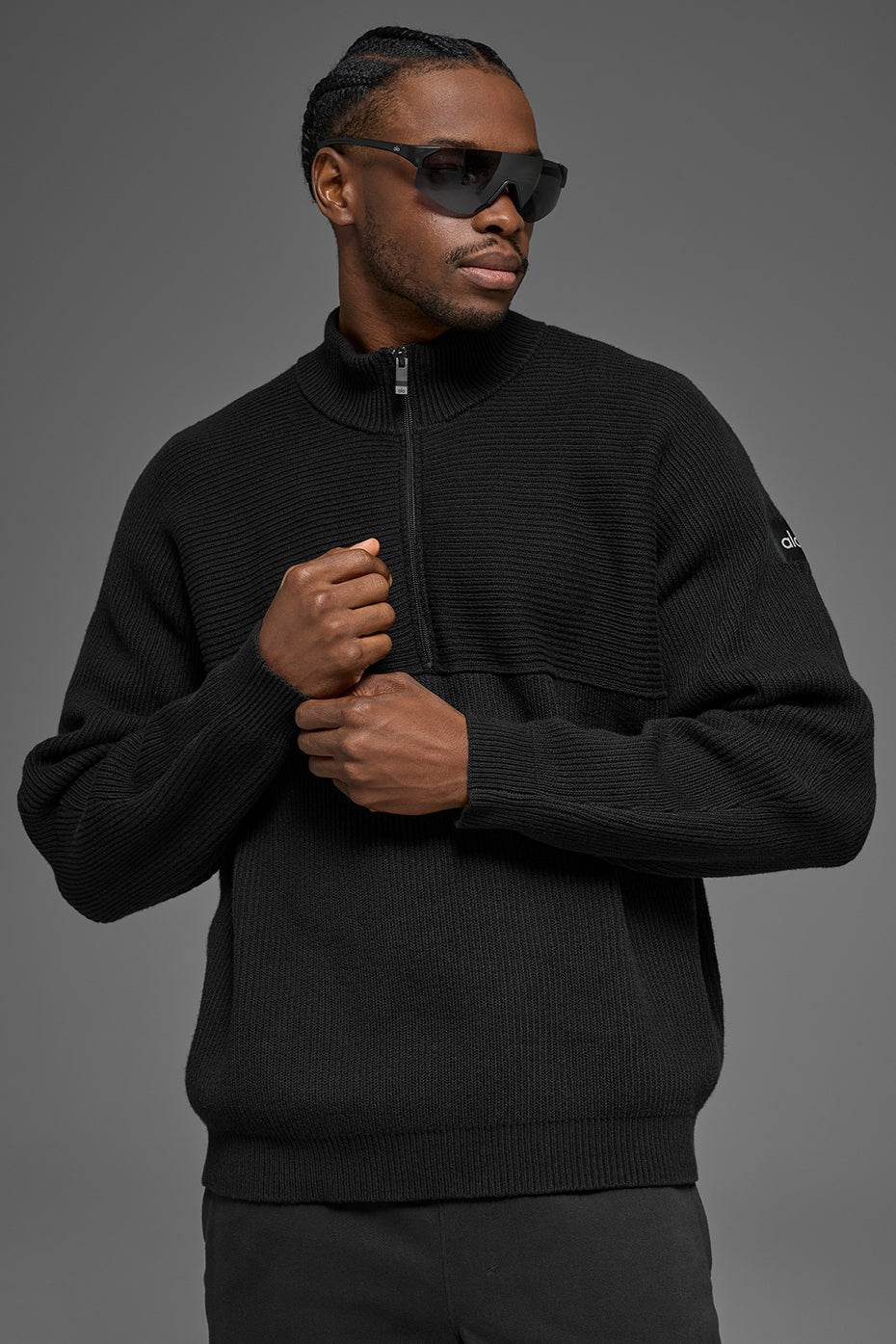 Pull à col zippé 1/4 Domain Shift en maille côtelée - Noir