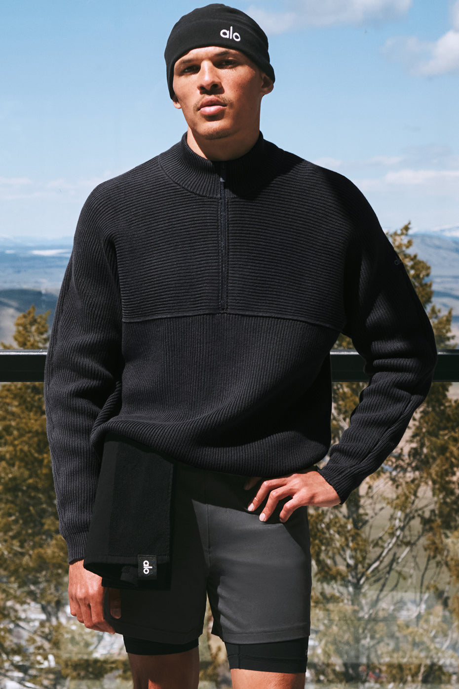 Pull à col zippé 1/4 Domain Shift en maille côtelée - Anthracite