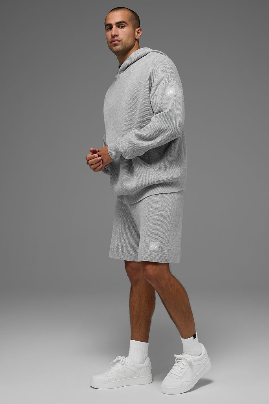 Sweat à capuche Sports Club en maille - Gris chiné sport