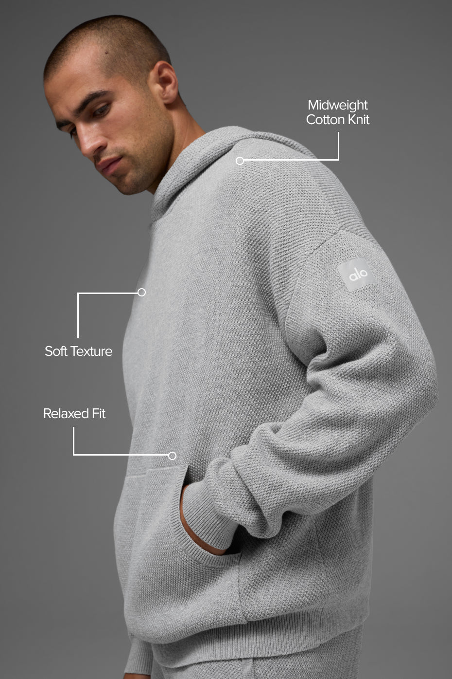 Sweat à capuche Sports Club en maille - Gris chiné sport
