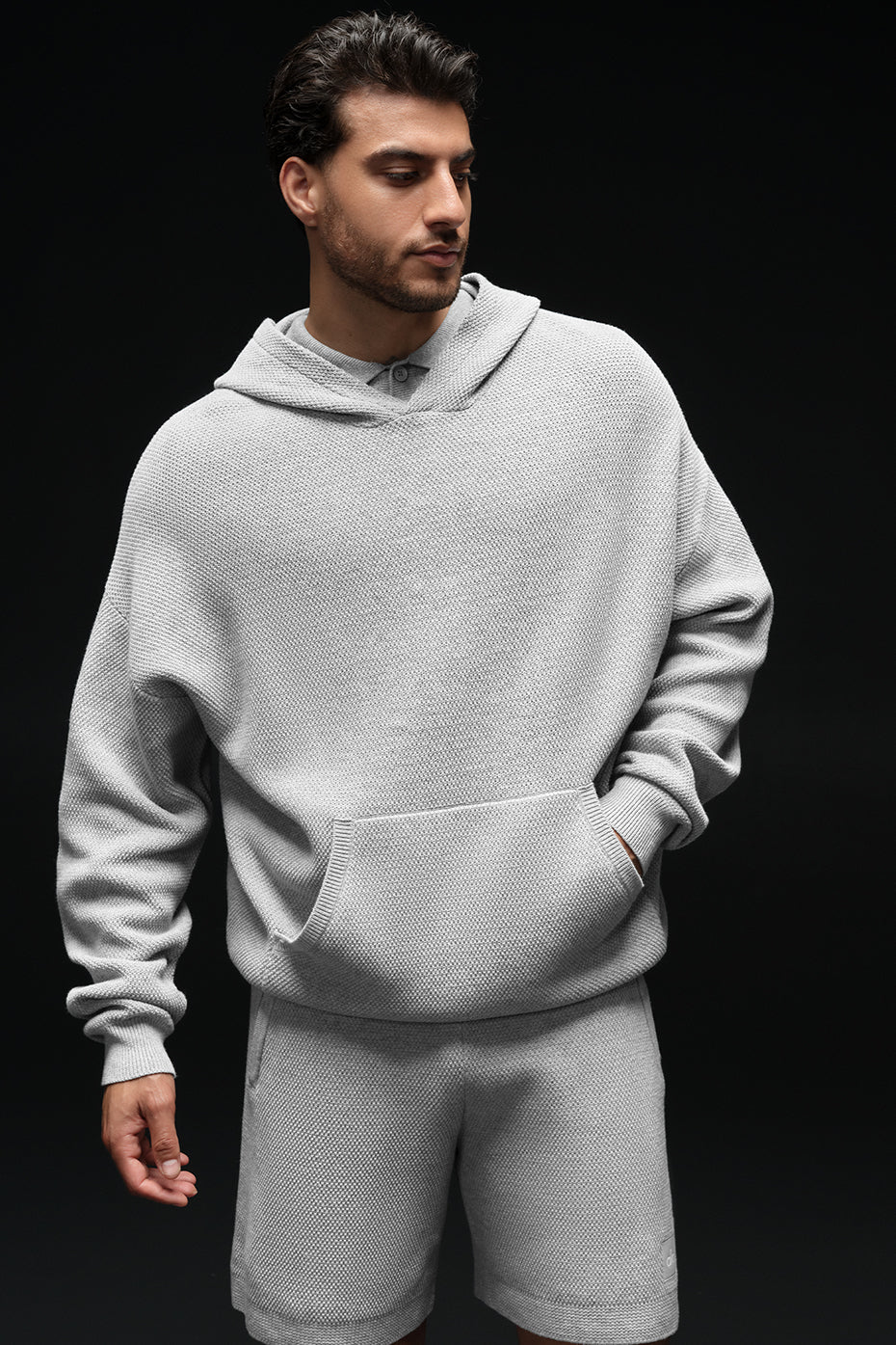 Sweat à capuche Sports Club en maille - Gris chiné sport