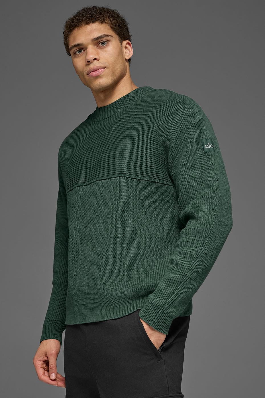 Pull à col rond Domain Shift en maille côtelée - Vert trèfle