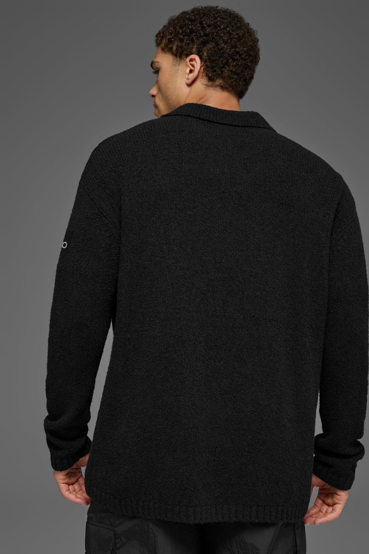 Polo à manches longues en maille texturée - Noir