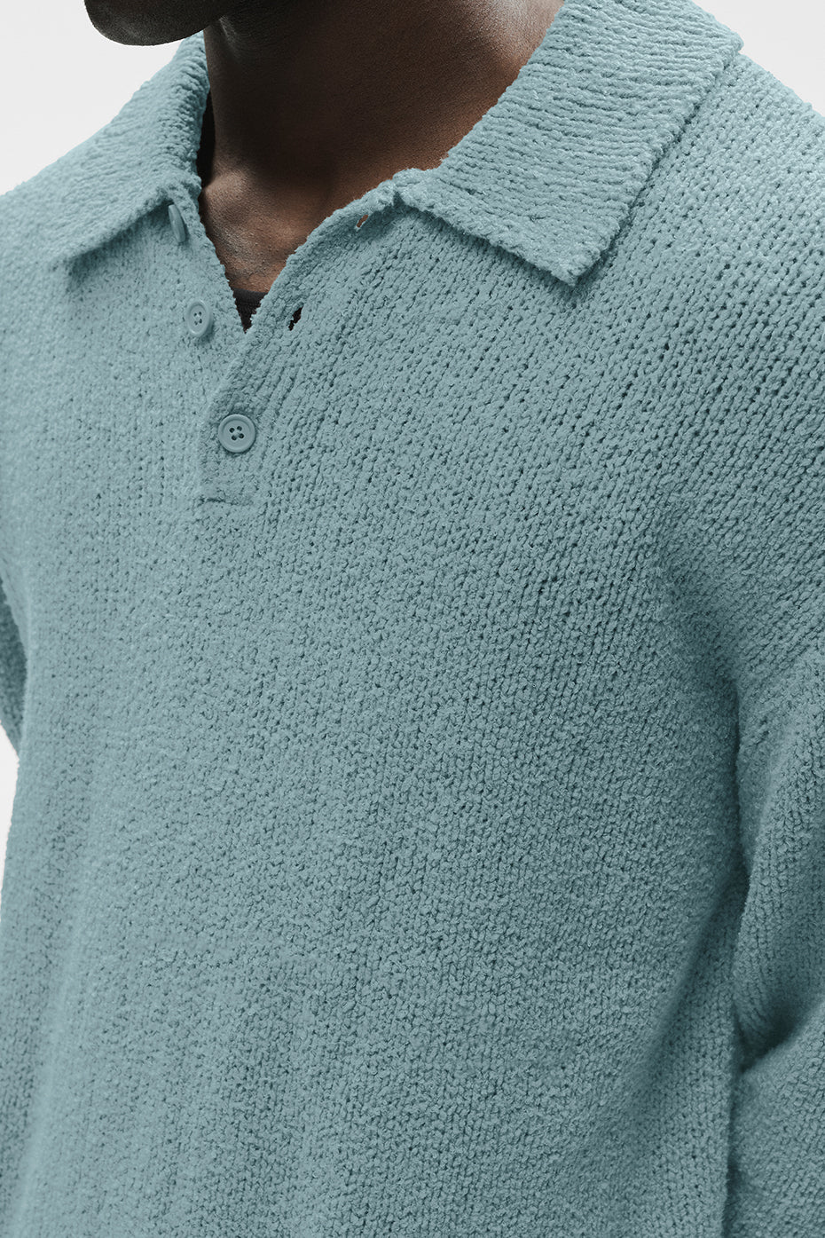 Polo à manches longues en maille texturée - Sauge du désert