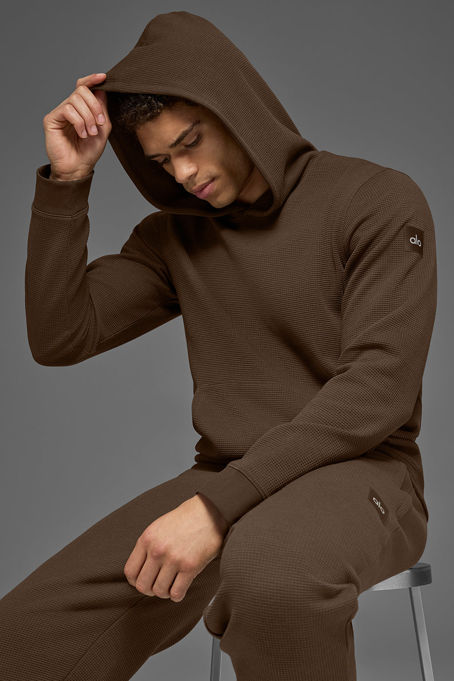 Sweat à capuche de détente gaufré - Espresso