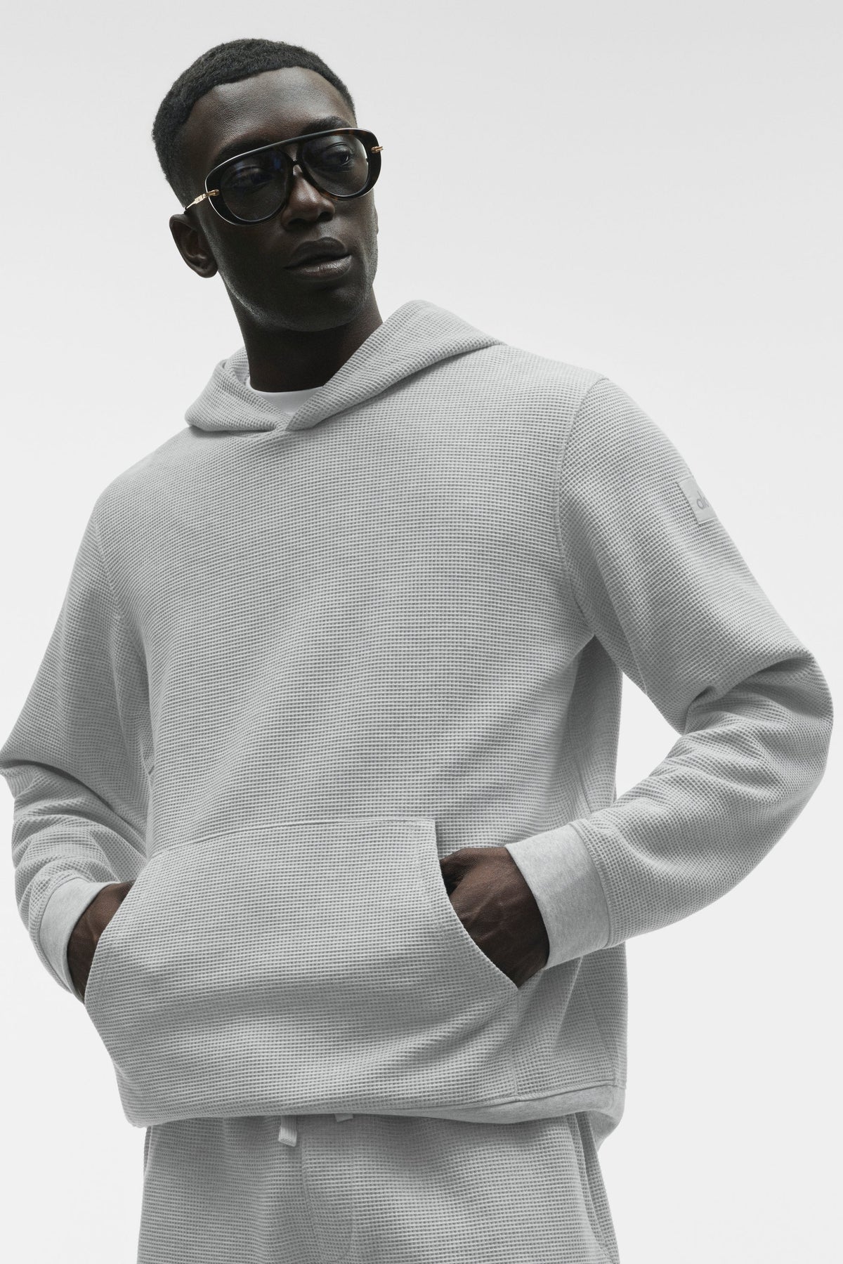 Sweat à capuche de détente gaufré - Gris chiné sport