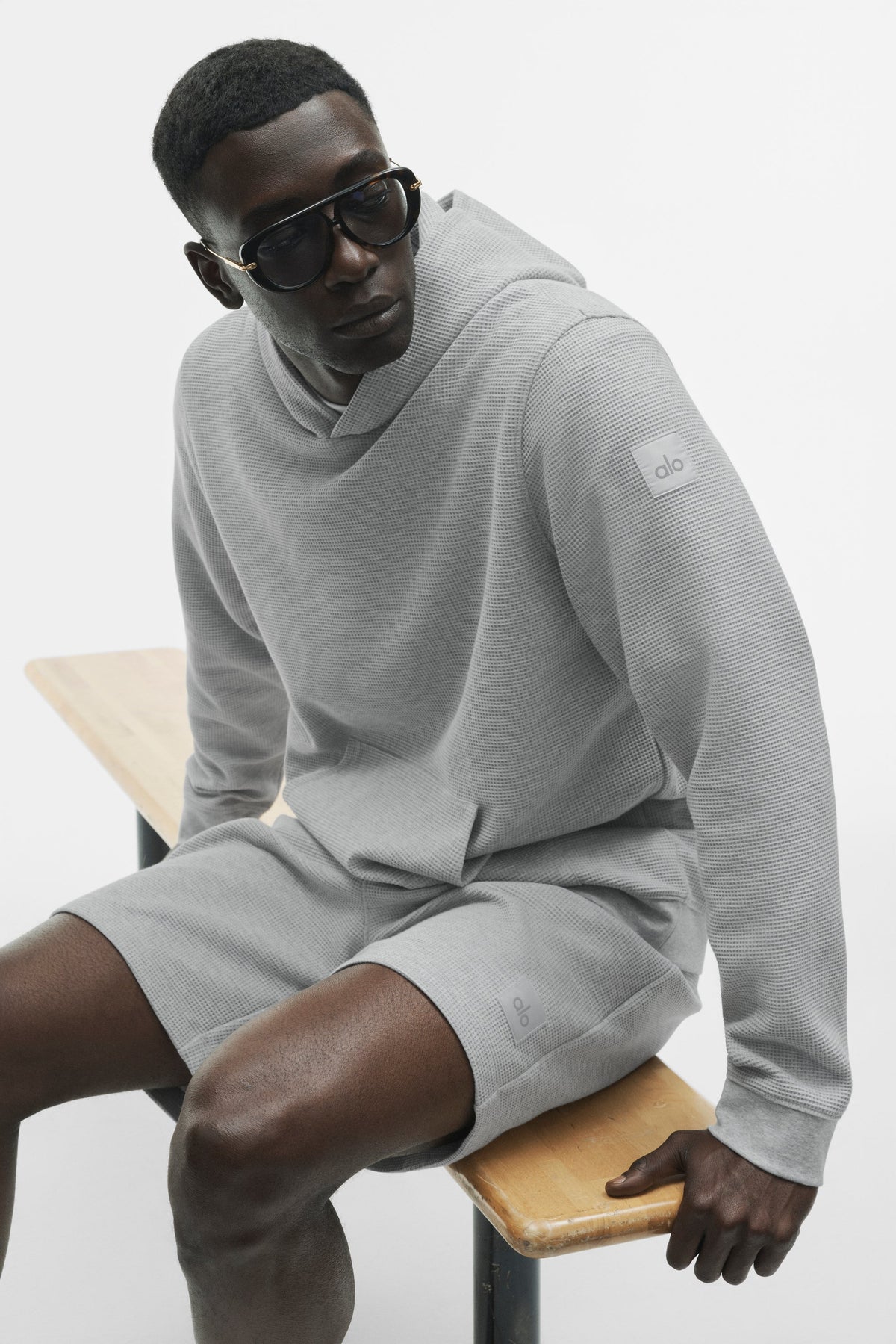 Sweat à capuche de détente gaufré - Gris chiné sport